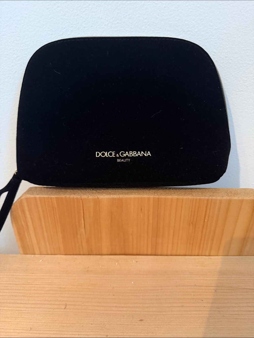 Dolce & Gabbana Black Velvet Beauty Pouch with Gold Logo